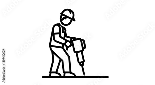 Worker operating a jackhammer, an impactful symbol of construction, demolition, and heavy manual labor on building sites and infrastructure projects