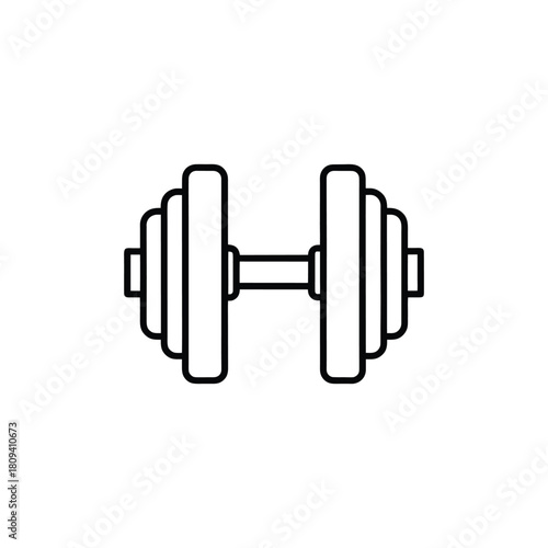 Simple black line drawing of a dumbbell isolated on white background