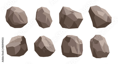 Set of rocks and stones with gray granite texture.
