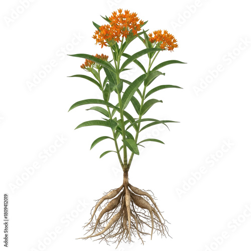 Butterfly Weed Asclepias tuberosa plant with orange flowers