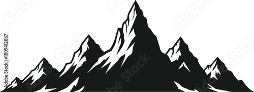 Majestic mountain range silhouette against a bright white background natures grandeur.