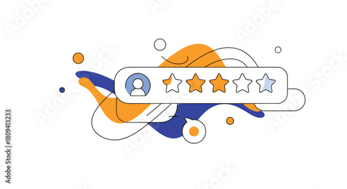 Modern and abstract concept of customer feedback and product rating with a five-star review.