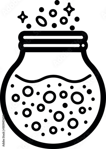 Highly stylized fermentation process icon showing organism activity and substrate conversion inside bioreactor units - vector illustration