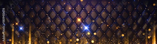 Luxurious Thai / Asian Royal Pattern Background with Blue Light and Golden Bokeh