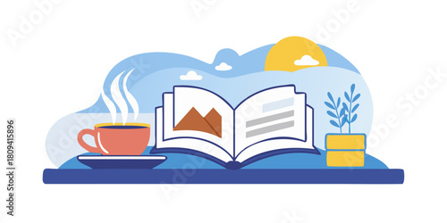 morning book coffee background.