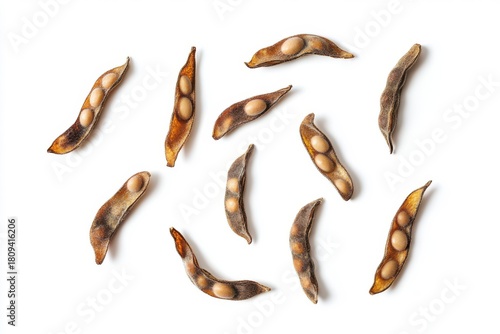 Dried Soybeans Seed Pods Isolated on White Background for Organic Product Displays