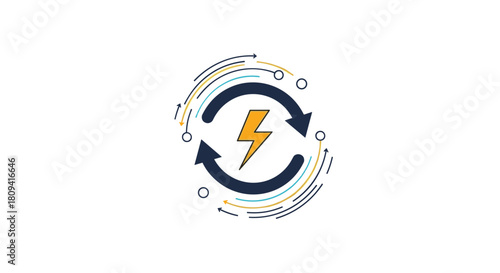 Icon of renewable energy shows a circular arrow with a lightning bolt in the center.