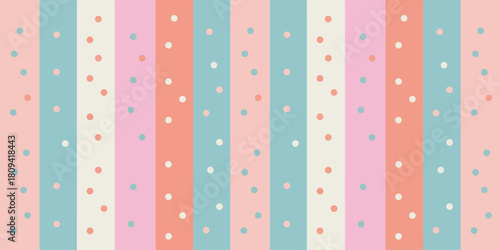 Pastel colored vertical stripes with scattered polka dots in a repeating pattern design background image