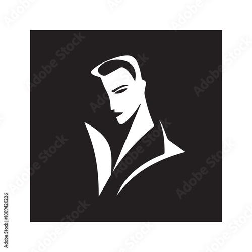 Black Vector Illustration of a Handsome Man in Clean Minimal Line Art Style on White Background