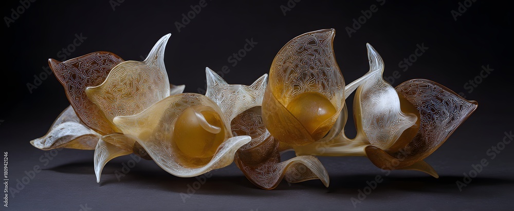 Obraz premium The bio plastic sculpture showcases delicate intricate organic shapes with smooth translucent textures.