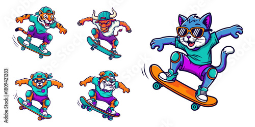 Cartoon Animals Skateboarding: Fun and Urban Style