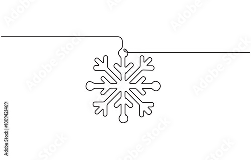 Christmas snowflake continuous one line drawing, Christmas, traditional, snow, blizzard, snowy, winter doodle vector illustration.