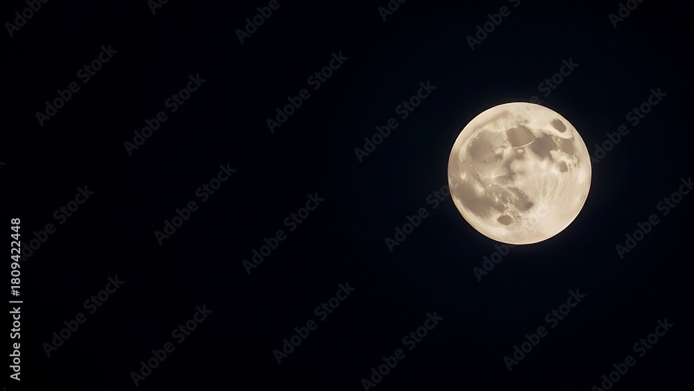 Obraz premium telephoto. Super moon in crisp detail against a deep blue night sky with visible lunar craters. STEM education sheets, lab safety posters, designed for STEM education and laboratory safety posters.