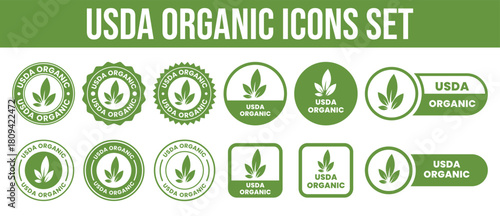 USDA Organic Label in Green and Black. Eco-Friendly Certification for Food Products and Sustainable Agriculture Branding. USDA Organic sign, logo, badge, icon, sticker, label, emblem, stamp, symbol