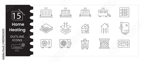 Home System Icon Set. Heating, Cooling, Water,Energy Control Line Vector Pack, House Maintenance Icons. Temperature, Gas, Electric Plumbing Outline Collection, Vector Set, Editable Stroke.