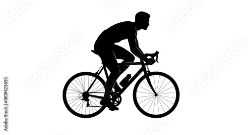 Dynamic silhouette of cyclist riding racing bike for fitness and health, perfect for sport, adventure, and outdoor lifestyle campaigns or designs