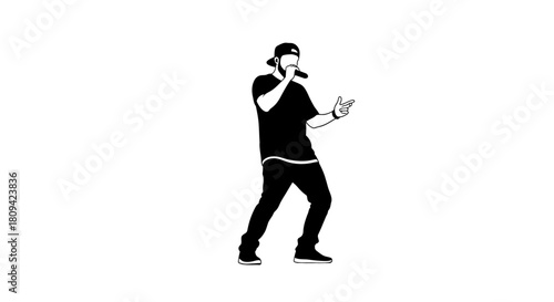Dynamic silhouette of a passionate rapper performing live with energy, perfect for music promotions, concert posters, and urban lifestyle designs