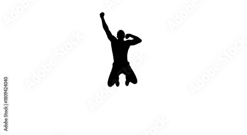Man silhouette jumps with joy, celebrating achievement and success, embodying triumph and freedom with powerful energy and excitement, symbol of victory