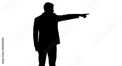 Bold silhouette of a business leader pointing the way forward, inspiring confidence and direction for modern company growth and strategic planning now