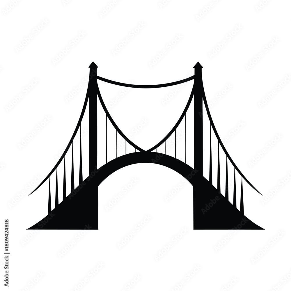 Fototapeta premium Suspension Bridge Silhouette Icon architecture structure
