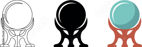 Crystal ball on stand magical fortune telling element vector illustration design set