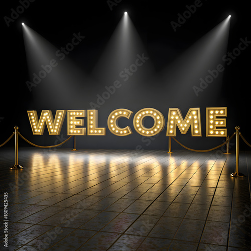 Shining welcome display with vintage marquee lights, a grand entrance for opening nights and celebrations with a touch of golden glamour