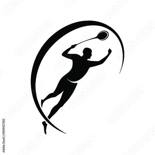 Silhouette of a badminton player in action sport athlete