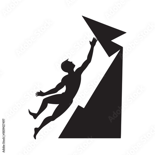 Silhouette of person reaching for arrow on mountain peak