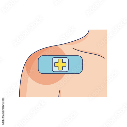Pain relief patch applied on shoulder for medical treatment  