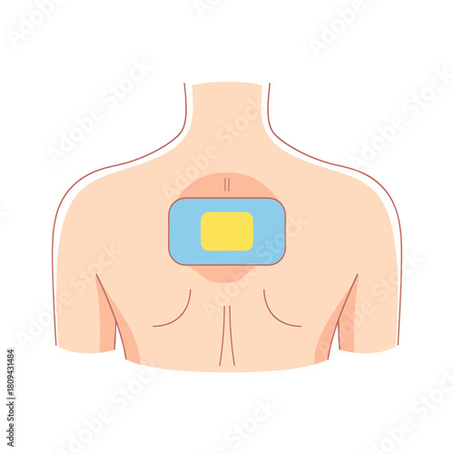 Pain relief patch placed on human back for medical treatment  
