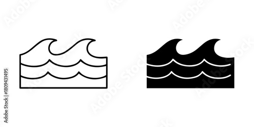 Wave icon in outline and glyph style isolated on water sea ocean symbol concept design