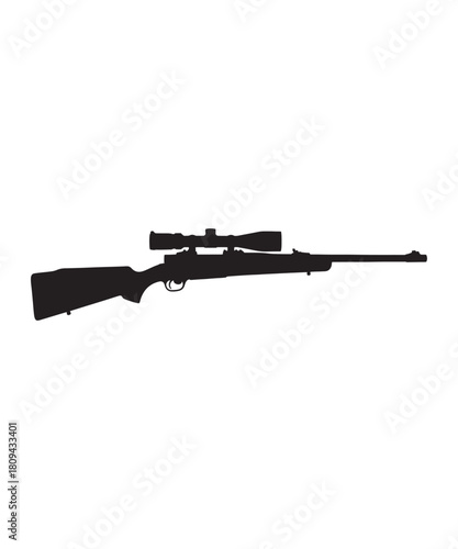 A detailed black silhouette of a hunting rifle with a telescopic sight silhouette