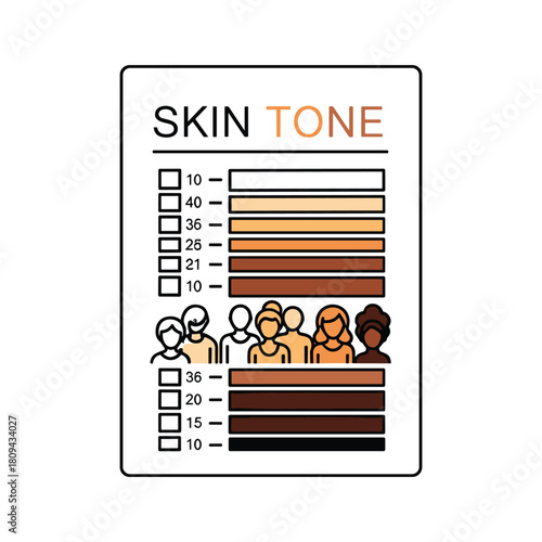 Illustration of a skin tone chart showing different shades of skin isolated on