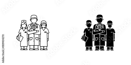 Medical team of doctor and nurse standing together isolated on