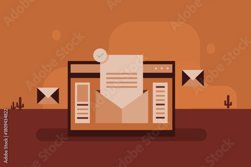 Email message emerging email envelope symbolizing email marketing campaign to turn subscribers into customers