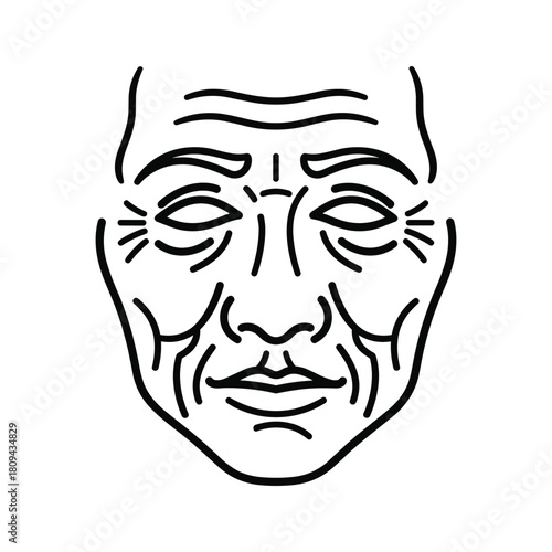 Illustration of an elderly persons face showing wrinkles and signs of aging isolated on