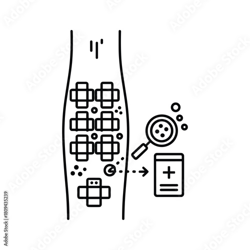 Allergy skin test on forearm with magnifying glass isolated on