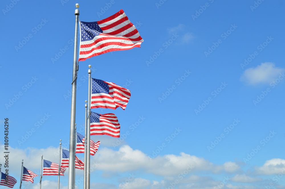 Fototapeta premium United States flag waving which is a Symbol of Freedom and Democracy the national flag of the United States of America.