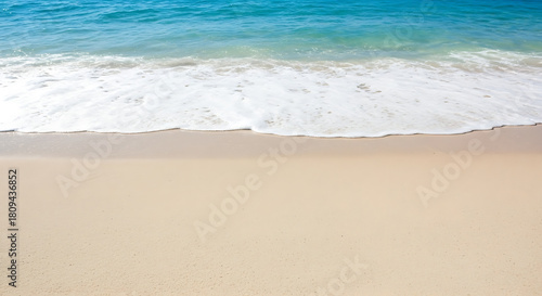 Dreamy beach scene with turquoise water and soft sand perfect for summer vacation vibes or serene coastal backgrounds, capturing pure tranquility