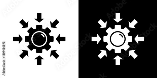 integration icon set in black and white solid vector illustration
