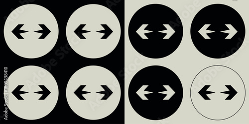 Abstract graphic design with opposing arrows in black and white ovals