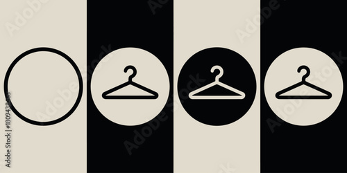 Minimalist graphic design of four oval shapes with clothes hangers
