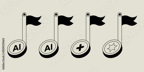 Musical notes with flags and symbols representing ai and math concepts