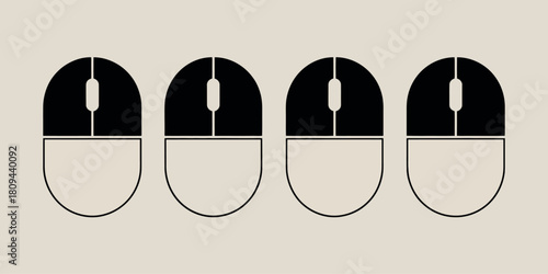 Four black computer mice arranged in a row with a minimalist design