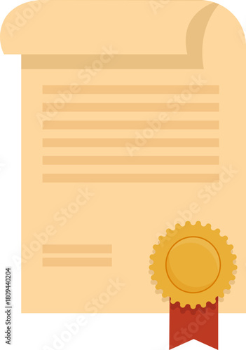 Flat Vector Graduation Icon Set Featuring Diplomas, Certificates, Scrolls, and Mortarboard Caps with Red Ribbons and Gold Seals