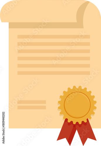 Flat Vector Graduation Icon Set Featuring Diplomas, Certificates, Scrolls, and Mortarboard Caps with Red Ribbons and Gold Seals