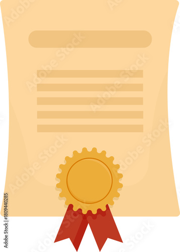 Flat Vector Graduation Icon Set Featuring Diplomas, Certificates, Scrolls, and Mortarboard Caps with Red Ribbons and Gold Seals
