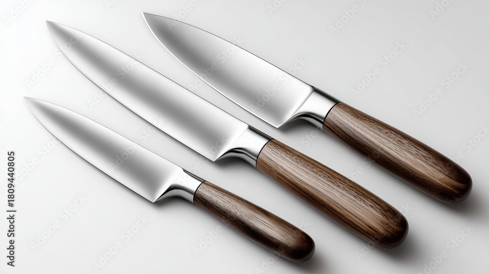 Fototapeta premium High-quality kitchen knives displayed on a smooth surface