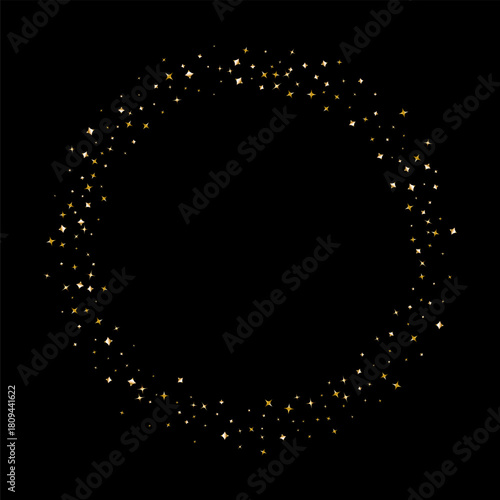 Golden serpentine ribbons frame. Confetti round banner. Luxury streamer