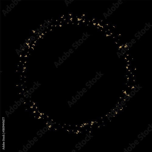 Golden serpentine ribbons frame. Confetti round banner. Luxury streamer